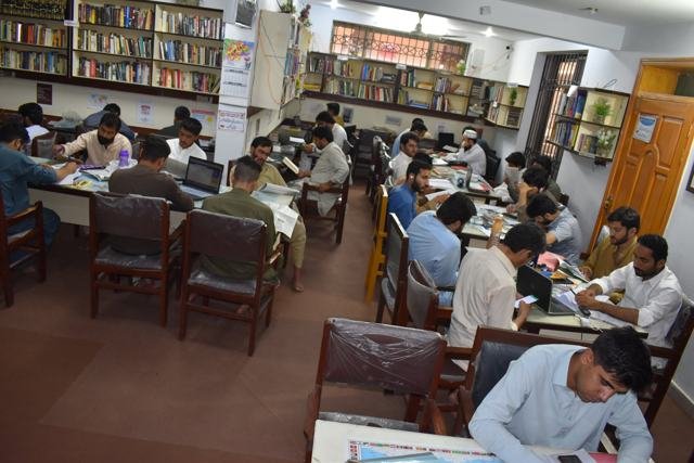 A full reading hall at the Jinnah Town library