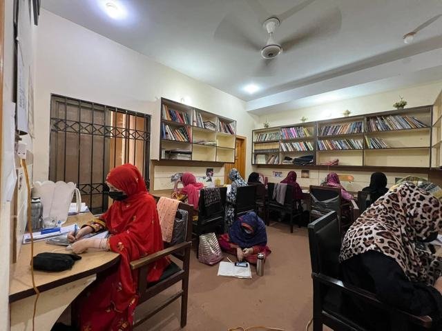 Women studying at a branch library